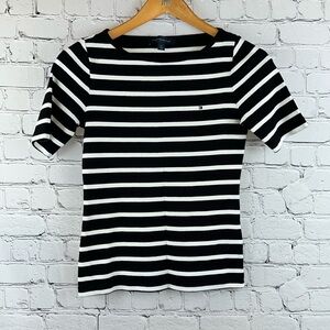 TOMMY HILFIGER Logo Navy White Stripe Baby Tee Size S